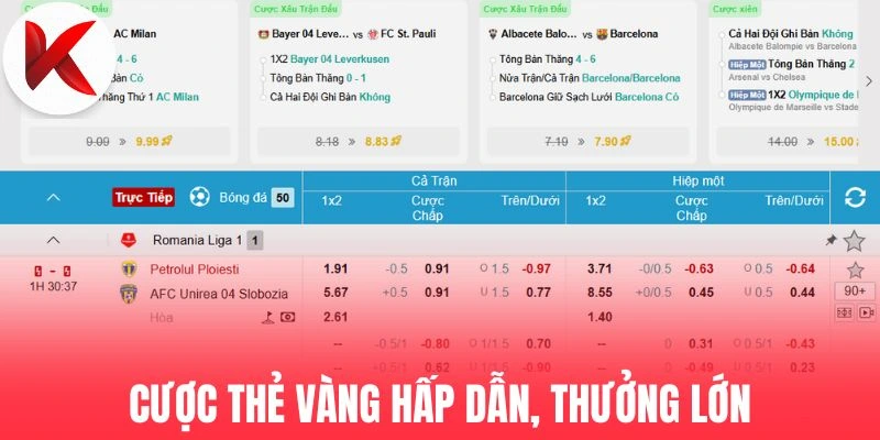 Cược thẻ vàng hấp dẫn, thưởng lớn